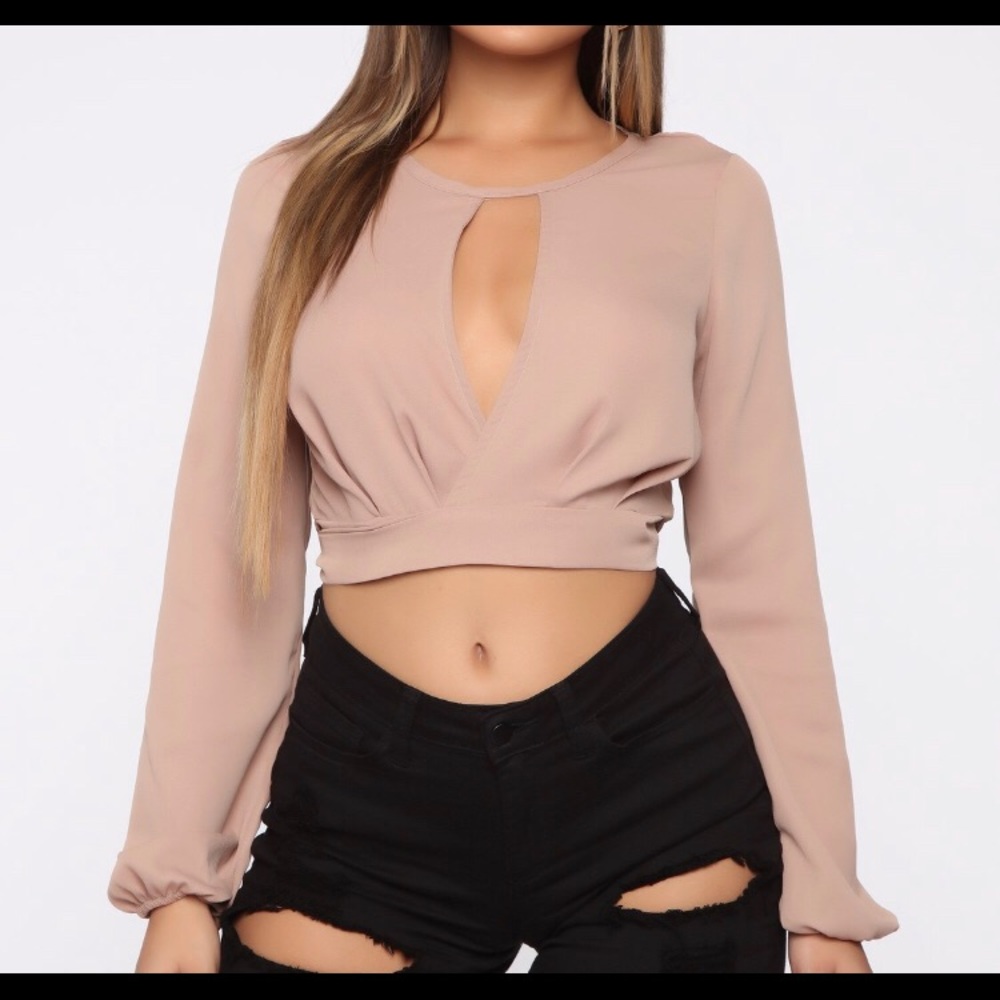 Tan long sleeve front cut